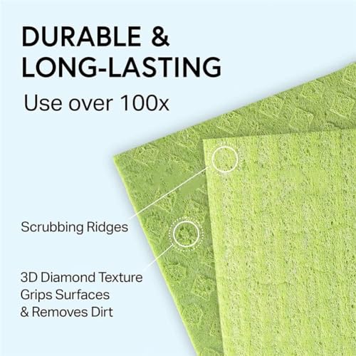 Image of RECLUSE Reusable Kitchen Cleaning Cellulose Sponge Cloths Absorbent Wipes Clean Kitchen Car Dish Eco-Friendly Dishcloth Hand Towel Auto, Assorted Colours, No-Odor Dish Rag for Home (Pack - 3)