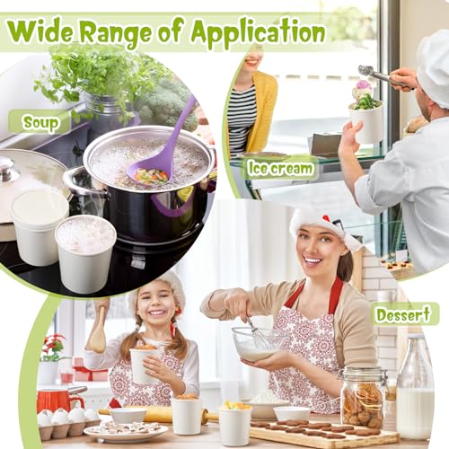 Image of Fulmoon 16 oz 100 Pack Paper Containers with Lids Soup Bowl Cup, White | Disposable Ice Cream Cup, Kraft Food Containers with Vented Lid Stackable for Hot Soup Dessert Cake Fruit Microwave Takeout