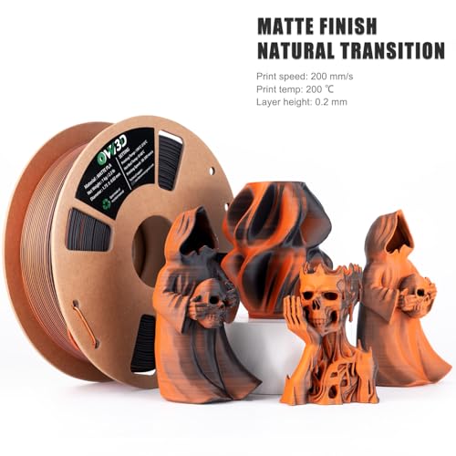 Image of OVV3D Dual Color PLA Filament 1.75mm, Orange Black Matte PLA 3D Printer Filament, Multi Color Change 3D Printing Filament for Halloween Decorations, 1kg Spool, + /-0.02mm