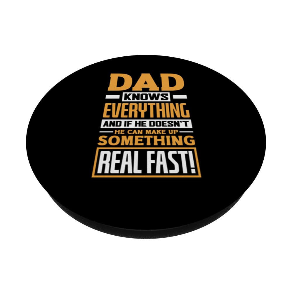 Dad Knows Everything Father's Day Funny Dad Papa Father PopSockets Swappable PopGrip, Black - Image 2