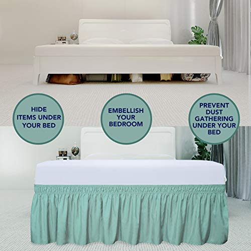 PureFit Wrap Around Ruffled Bed Skirt with Adjustable Elastic Belt - 22 Inch Drop Easy to Put On, Wrinkle Free Bedskirt Dust Ruffles, Bed Frame Cover for Twin, Twin XL and Full Size Beds, Baby Blue