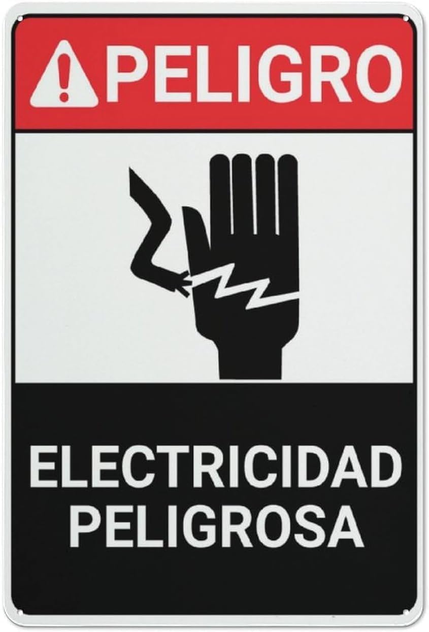 Bilingual Spanish Electric Danger Keep Out Sign, Metal Safety Alert Plaque, Industrial Facility Perimeter Warning Notice, 8x12 Inch