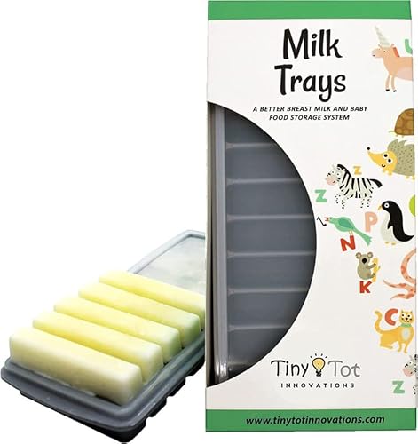 Tiny Tot Innovations Breast Milk Freezer Storage Trays, 10-1oz Bars, 2 Silicone Tray Containers w/Leak Resistant Lids, Food Grade Silicone (Milk Trays)
