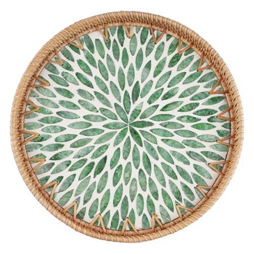 hocadon Bandeja Redonda de Ratán para Decoración 30cm Bandeja Decorativa de Ratán Plato Redondo para Centros Decorativos de Mesa, Servir Bebidas, Té, Velas, Joyas