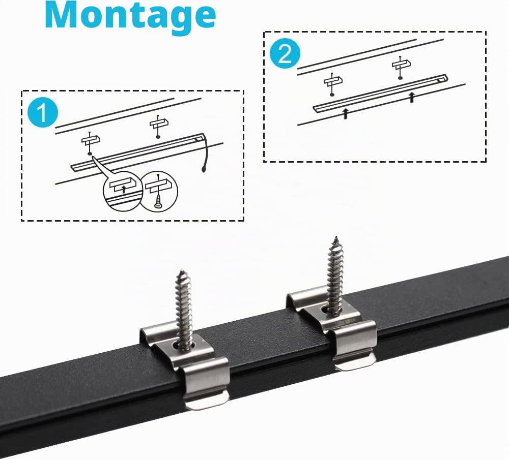 LightingWill Lot de 12 profilés LED en aluminium noir en forme de U avec diffuseur de fumée en cristal, embouts et clips de fixation pour bandes LED