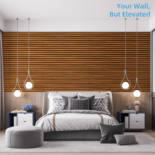 Image of Art3d 94 x 12.6 Inch Acoustic Lightweight Slat Wall Panel, 4-Piece, Teak
