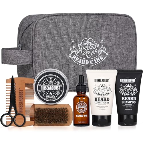 Beard Oil BODY & EARTH Gifts for Men 8Pcs Beard Growth Kit for Men Sandalwood Beard Care Set with Traveling Bag Grooming Wash & Beard Conditioner Kit Beard Brush Fathers Day Gift Set Toiletries