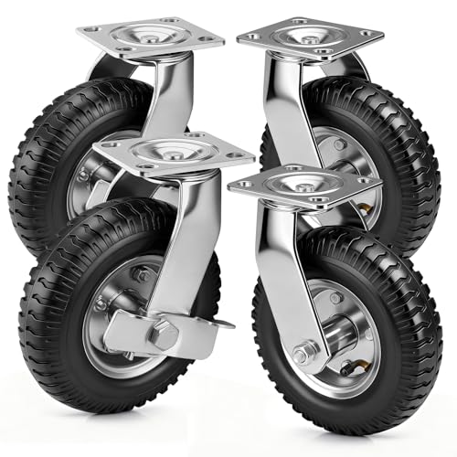 4 Stück Lenkrollen Luftrad mit Bremse Set Ø 200 x 65mm Ruhig Luftreifen mit Stoßdämpfung Stabil Räder Transportrolle für Bollerwagen & Transportwagen Kit Vierradlastaufnahme 300KG