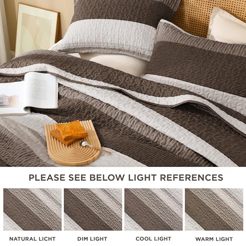 Litanika King Size Quilt, 3 Pcs Chocolate Brown Stripe Bedding Set by Litanika - Used condition - Image 6
