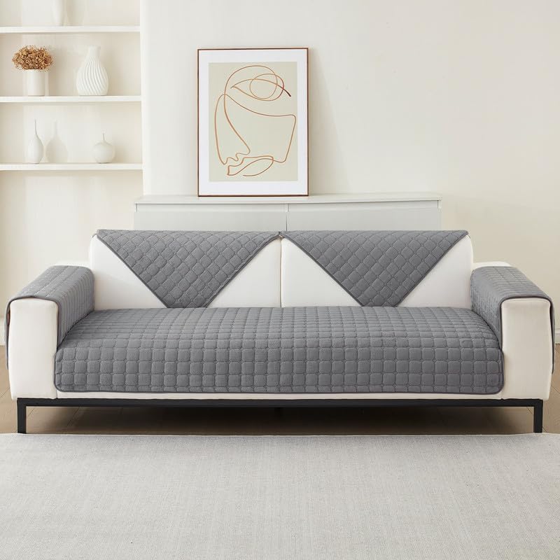 GKXLH Sofa überzug Waschbar - Neue Weiche Flanell Sofa Cover, rutschfeste Sofabezug 2 3 4 Sitzer Couch überzug Sofa Bezug für Sektionssofa, Sofaüberwürfe L Form Möbelschutz (Grau, 70x180cm)
