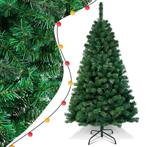 Eikuavons Árbol de Navidad artificial, 210 cm, PVC, con 900 puntas, incluye soporte de metal plegable, difícilmente inflamable, color verde