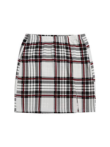 SheIn Women s Plus Split Hem Tartan Plaid Above Knee Bodycon Skinny Mini Skirt Black White Gingham 3XL