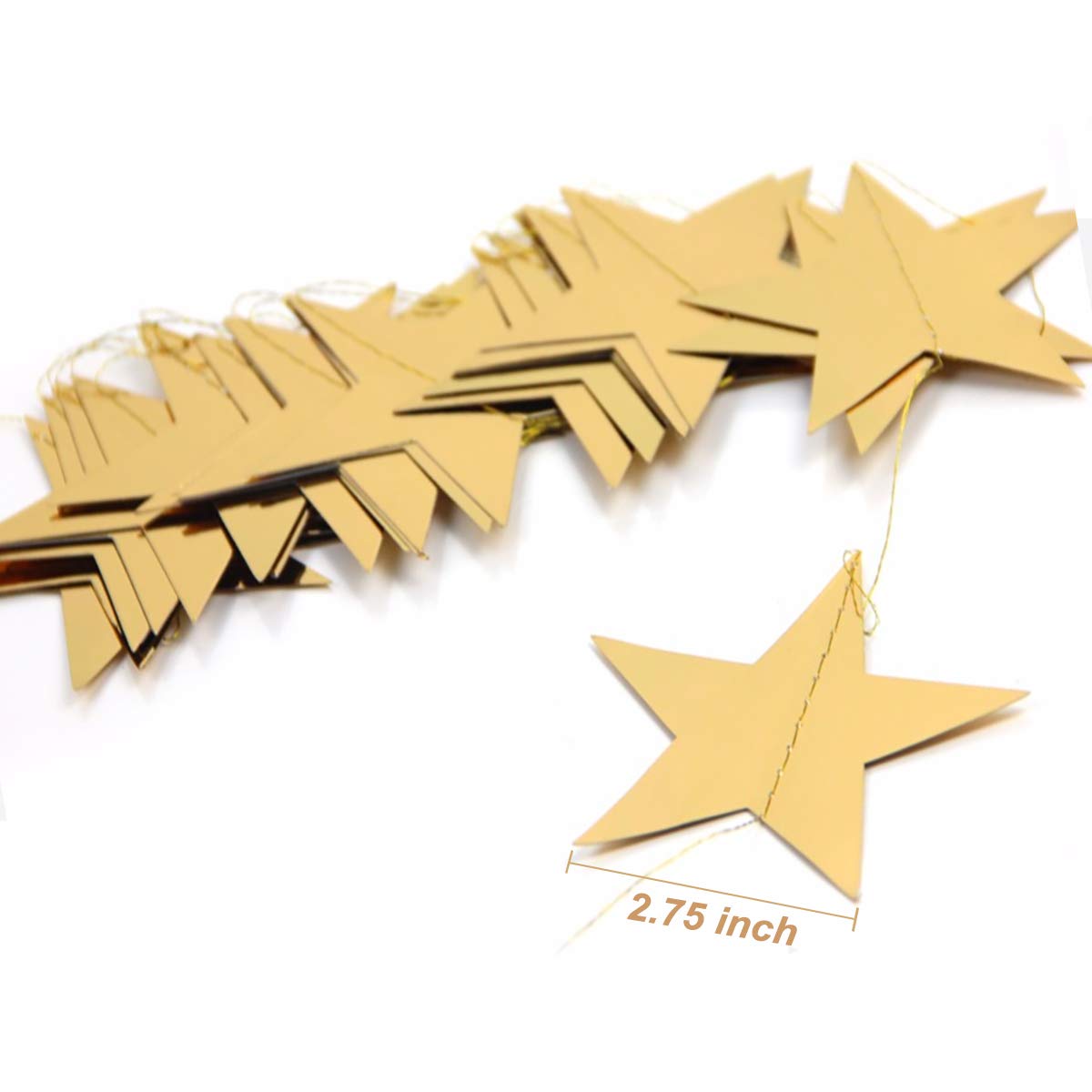 Guirnalda de estrellas doradas – Guirnalda de papel dorado brillante de 156 pies para colgar, banderines de estrellas doradas con purpurina para bodas, cumpleaños, vacaciones, fiestas de Navidad