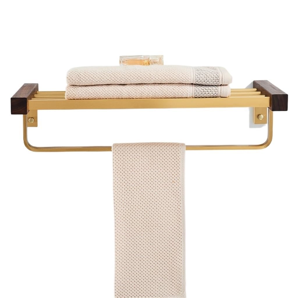 TYUHDUYUR Bathroom Black Walnut Towel Rack Toilet No-Punch Bath Towel Rack Wooden Paper Towel Rack Black Towel Bar (D 60cm)