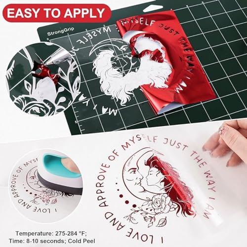 Image of RED FOIL | HTV Vinyl Rolls | Heat Transfer Vinyl | 20inch x 80inch | PU for Shirts | Metallic Finish | Soft Touch | Stretchable | Iron on Vinyl for Cricut & Cameo | Easy to Cut & Weed