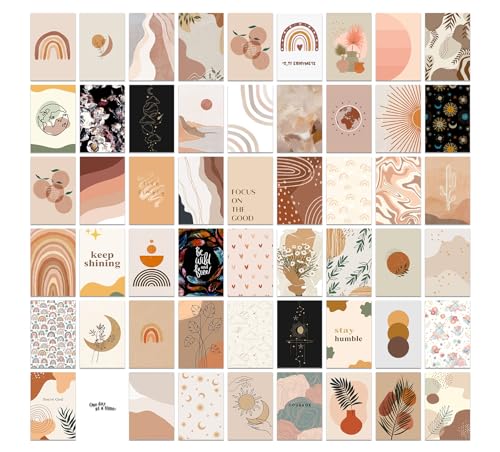 Image of Pack of 54 Boho Wall Collage Kit Posters - 4 x 6 Inches Wall Decor Poster - Wall Art For Bedroom, Living room, Office - 1 Tissue Tape