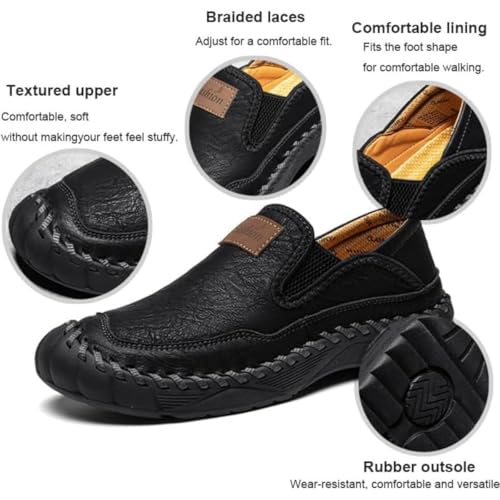 The First Young Shoes Men,Men's Handmade Leather Orthopedic Outdoor Loafers, Breathable Business Casual Men's Leather Shoes, Mens Comfortable Slip on Driving Moccasin Shoes4