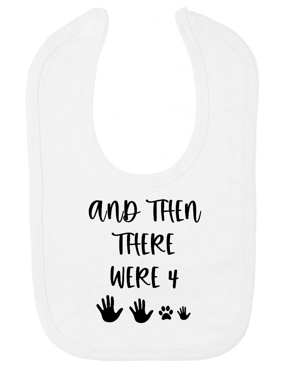 Miammo And then there were four (hand and paw prints for expecting parents, dog cat mum) pregnancy announcement reveal [BBY7] customisable cotton baby bib - White