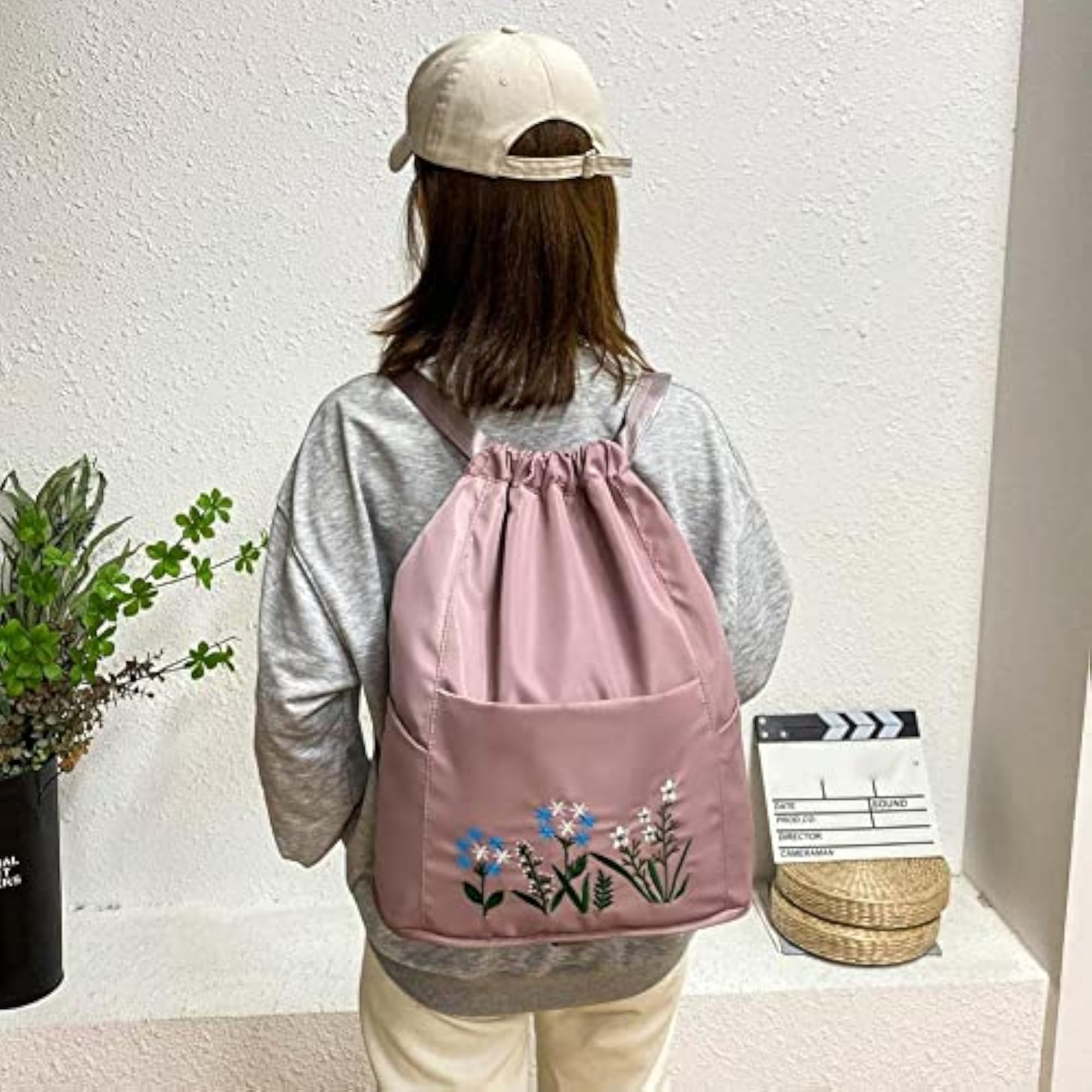Foldable Waterproof Flower Print Drawstring Backpack