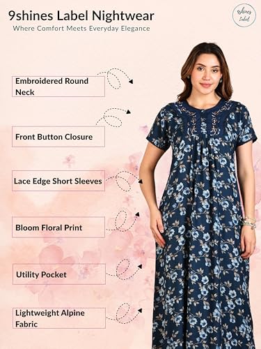 Image of 9shines Label Stylish Alpine Nighty Maxi for Women | Full Length Trendy Nightgown | Premium Nightdress | Nightwear | Embroidery Nighty with Pockets (2892)