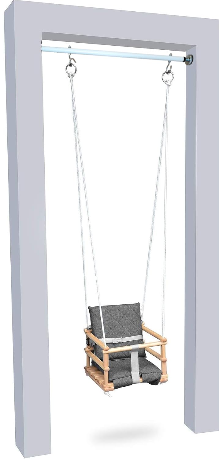 Klimmzugstange - für Türrahmen - mit Haken für Kinderschaukel - Montage ohne Bohren - Reckstange aus Metall - Pull Up Bar - Training-, Fitnessgeräte für Zuhause - Weiß - 70 cm