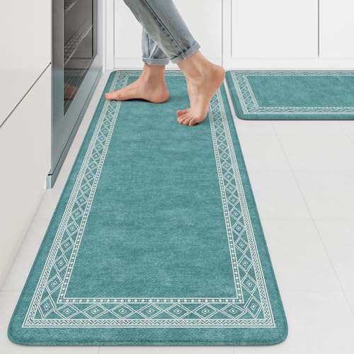 KIMODE Anti Fatigue Kitchen Mats 17"x47"+17"x29", Farmhouse Memory Foam Kitchen