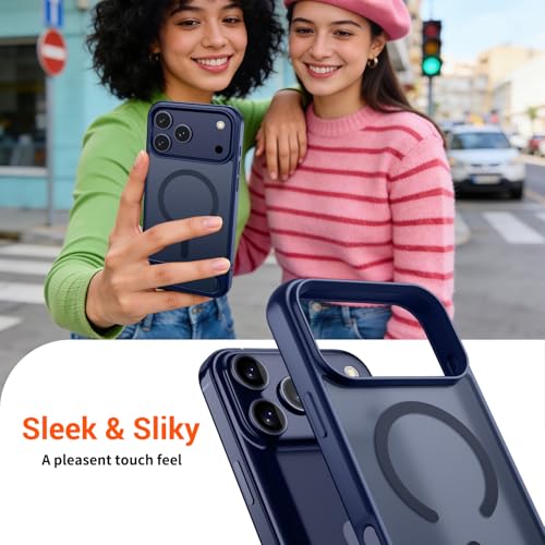Image of SUPFINE Magnetic for iPhone 17 Pro Max Case Translucent Matte Phone Cover | (Built-in Invisible Kickstand)(Compatible with MagSafe)(Military Grade Drop Protection) Deep Blue
