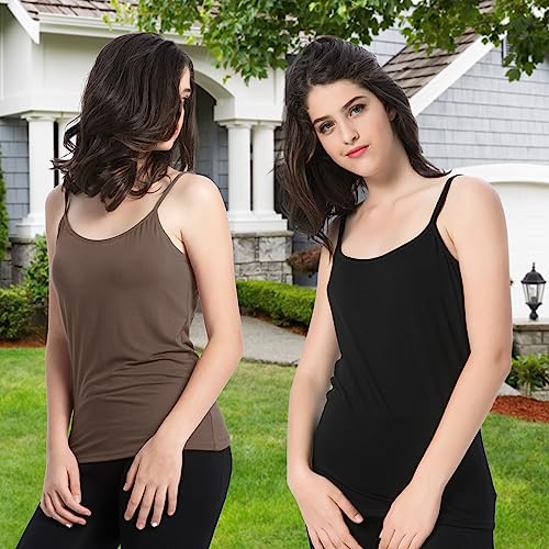 Image of Ibeauti Womens Camisole with Shelf Bra Cotton Tank Top Adjustable Spaghetti Straps Cami Tops 3 Packs