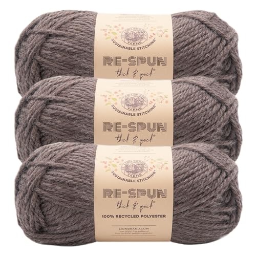 Image of Lion Brand Yarn, Re-Spun Thick & Quick Yarn, Espresso, Brown, 3 Pack