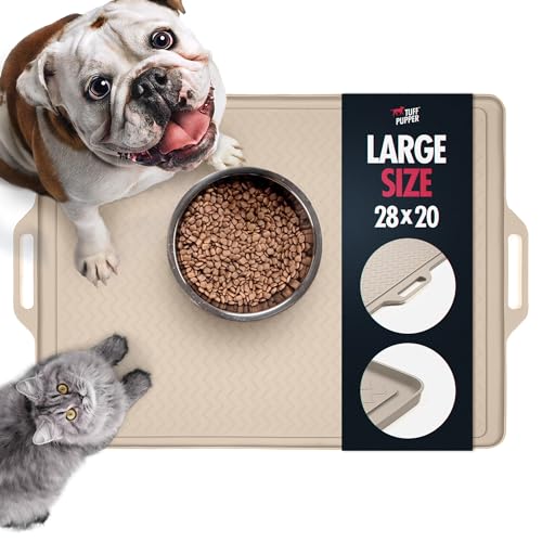 Tuff Pupper 28×20 Große Hunde- Futtermatte für Futter und Wasser, Wasserdichte Napf- Matte, Platzsets, Haustierfuttermatte, Silikon- Futtermatte für Katzen