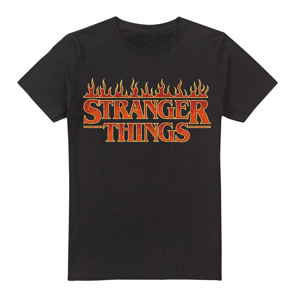 Stranger Things - Vintage Flaming Logo Unisex T Shirt, Black, Medium