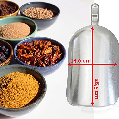 Kerafactum handliche Schippe Grosse Mehlschaufel Sackschaufel | Futterschaufel Sack Schüppe für Futter Mehl Zucker Schaufel Schütte aus Metall Aluminium | Alu Guss Tierfutter Nicht rostend 1700 ml
