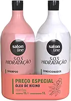 Salon Line, Kit Shampoo e Condicionador, SOS Hidratação, Óleo de Rícino, Vegano - Cabelos Lisos, Ondulados, Cacheados e Crespos, 1 L cada
