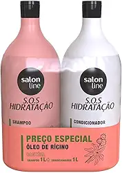Salon Line, Kit Shampoo e Condicionador, SOS Hidratação, Óleo de Rícino, Vegano - Cabelos Lisos, Ondulados, Cacheados e Crespos, 1 L cada