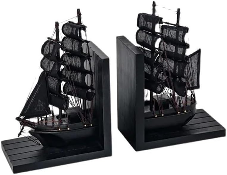 Bookend Support Black Pearl Corsair Sailing BoaBookend MasterYoda Figurines Metal Bookshelf Decor Desktop Ornament Office Art Decoration Crafts Bookends(Black)
