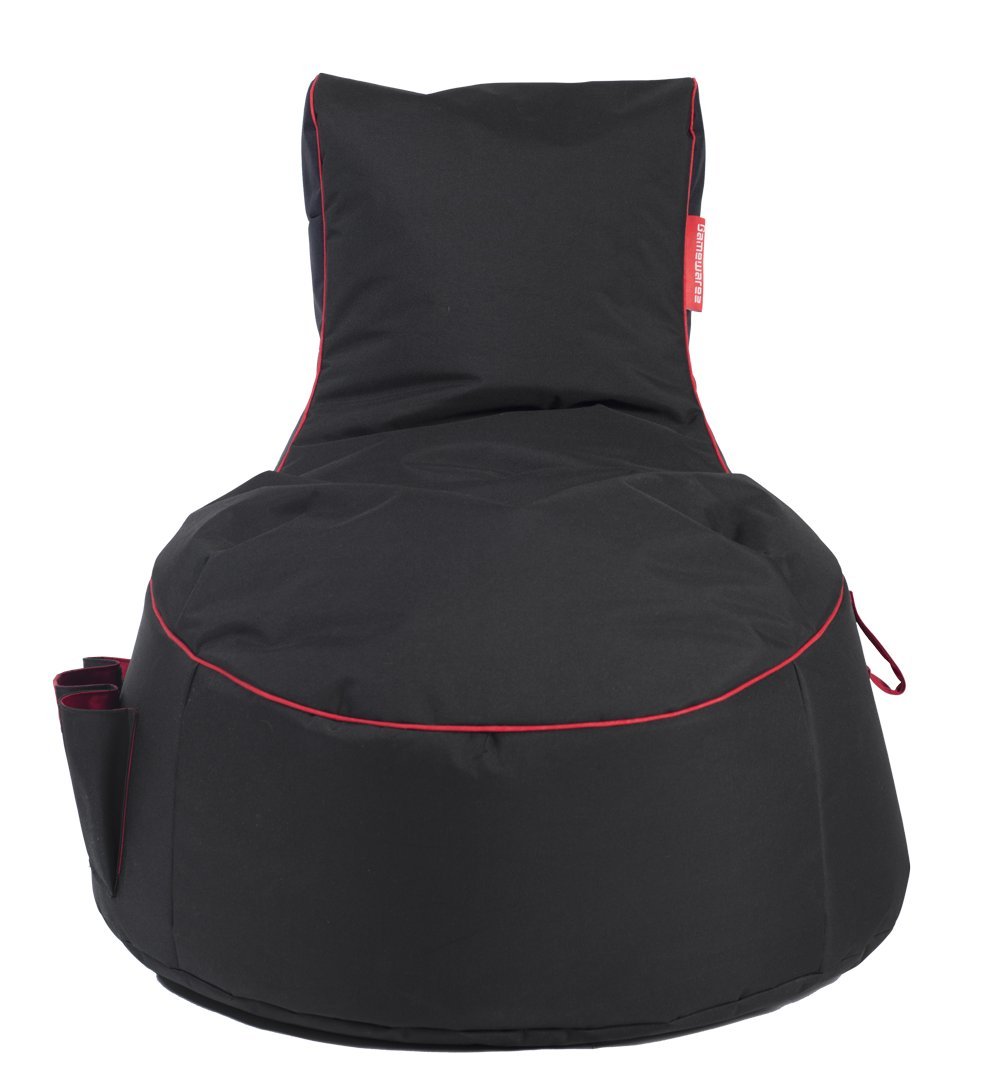 Gamewarez Crimson Thunder 2.0 Bundle – Set aus Gaming-Hocker und Gaming-Sitzsack, mit Seitentasche & Headset-Halter, Made in Germany, schwarz-rot