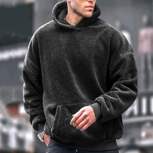 Fleece Fuzzy Hoodies for Men Winter Sherpa Soft Comfort Plush Hooded Sweatshirt Long Sleeve Loose Hoodie with Pocket2