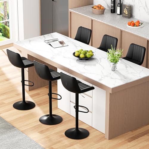 Image of JAMFLY Modern Leather Bar Stools - Swivel & Height-Adjustable Bar Chairs with Footrest, Ergonomic Design for Kitchen Island, Home & Commercial Bar - Set of 6, Black