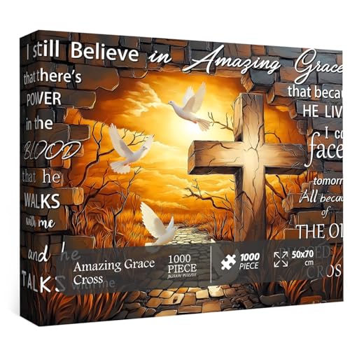 PICKFORU Jesus Cross Jigsaw Puzzle 1000 Pieces, Christian Bible Religious Puzzles for Adults, Bird Catholic Puzzle Christian Faith Inspirational, Impossible Hard Difficult Challenge Puzzle
