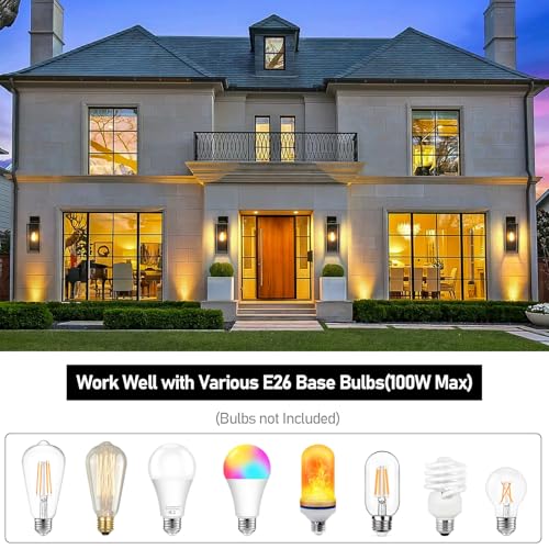 Image of BesLowe 15'' Large Outdoor Wall Lights, Porch Lights Black with Gold Trim