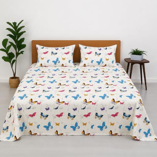 Image of COZY FURNISH Microfiber Cotton Double Bedsheet Set, 90 x 100 Inches with 2 Pillow Covers, Soft Durable and Comfortable Bed Linen for Home