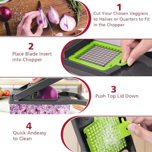 Image of Vegetable Chopper Onion Chopper 8 Blade Mandoline Slicer Dicer Kitchen Food Chopper Vegetable Cutter with Container for Home Kitchen Meal Prep
