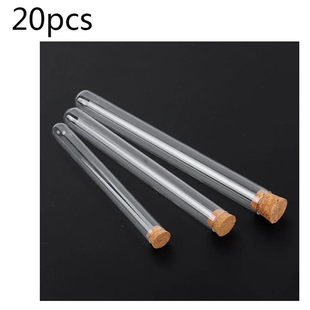 Szklane probówki, Probówki szklane z korkiem, okrągłe dno, różne rozmiary, 20 szt(15x150mm)