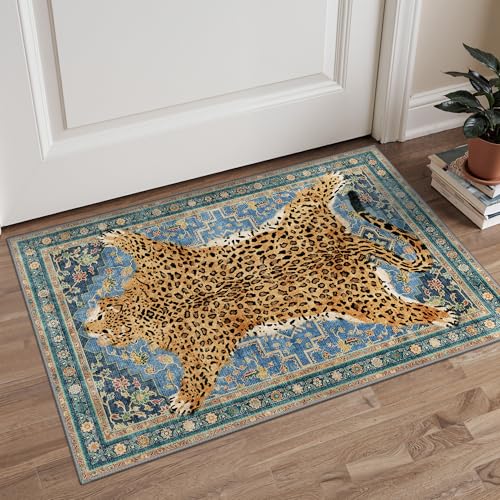 Tapete Leopardo Boho Azul 2x3 Pies Lavable a Máquina miniatura 1