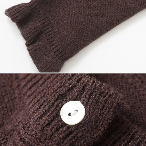 Image of FindThy Women's Cropped Cardigan Sweater Trendy Crewneck Ruffle Long Sleeve Button Down Knitwear Tops