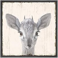 SIGNWIN Framed Canvas Wall Art Nursery Baby Deer Fawn in Pastel Orange Animals Wildlife Wood Panels Modern Art Decorative Portrait Relax/Calm for Living Room, Bedroom, Office - 16