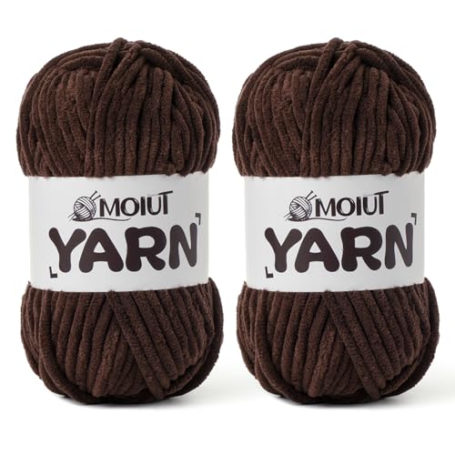 Image of 2 Pack Fluffy Chenille Yarn for Crocheting, Chunky Velvet Yarns for Crochet Amigurumi, Baby Yarn for Crocheting Soft Blanket, 174.9yds /7 oz Bulky Yarns for Crafts /Hats /Shoes /Socks (2 Coffee)