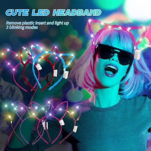 24 Pieces Led Cat Ear Headband, Led Headband Light Up Cute Rabbit Ear Headband Luminous Led Headband For Women Girls Kids Led Hair Accessories Halloween Christmas Party Supplies #TOP3