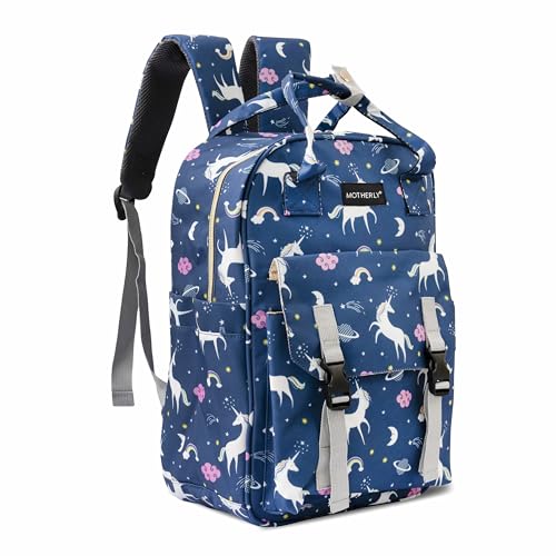 Image of Motherly Printed Diaper Bag for Mothers for Travel, Maternity Bag for Newborn Baby, Mothers Travelling Bag, Multiple Pocket Water Resistant Baby Bag, Hospital Bag for moms (Unicorn Blue)