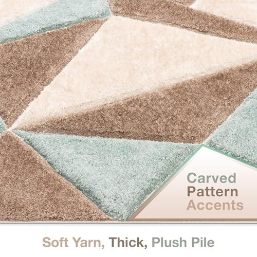 Image of Ultra-Soft Shaggy Carpet (4 X 6 FEET, Ivory Blue Brown) Fluffy, Cozy & Durable Area Rug for Living Room, Bedroom & More ? Premium Modern Design